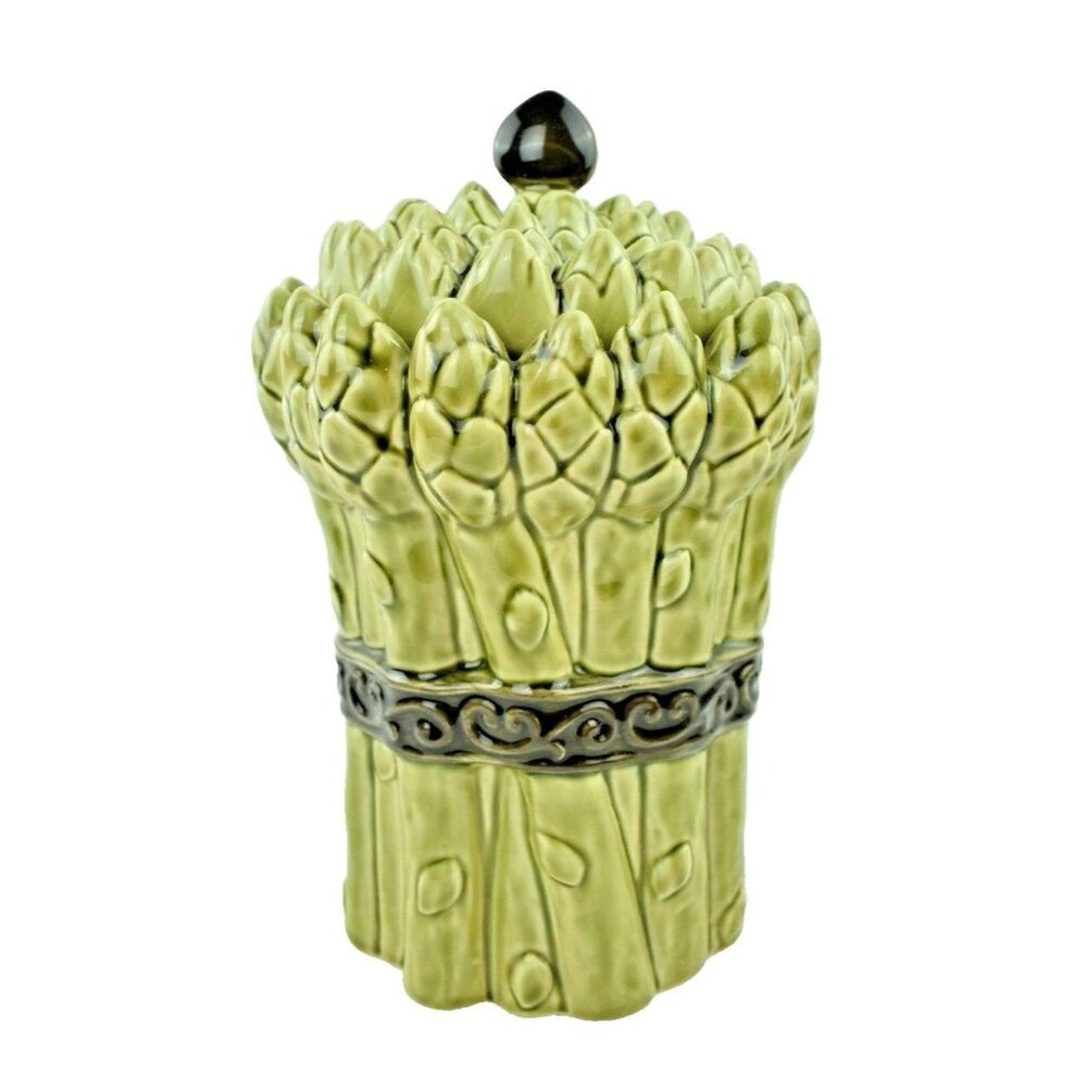 Asparagus Ceramic Kitchen Canister with Seel 9.5 inches Tall Green